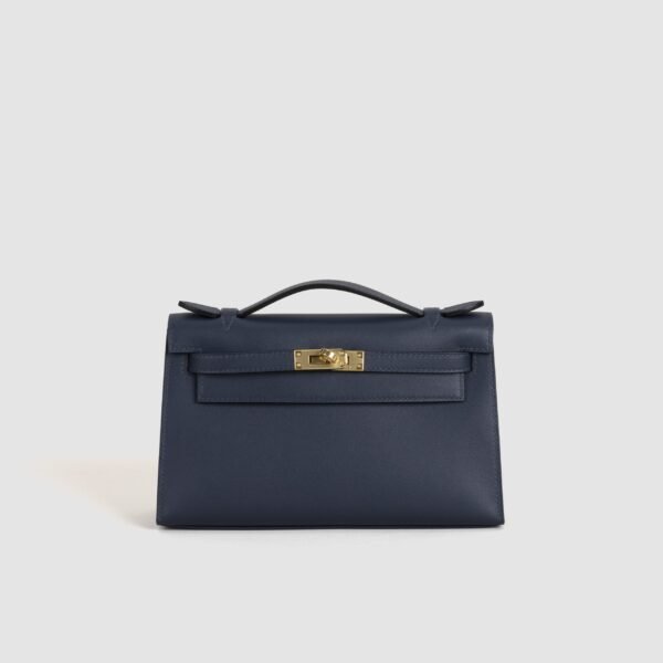 Hermes Evening Bag Kelly Pochette 22CM Swift Leather 2Z Blue Nuit Gold Hardware