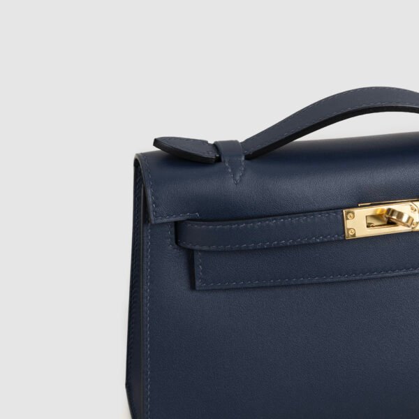 Hermes Evening Bag Kelly Pochette 22CM Swift Leather 2Z Blue Nuit Gold Hardware