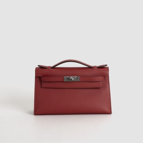 UK London Hermes Q5 Rouge Casaque Swift Leather Kelly Pochette 22CM Silver Hardware