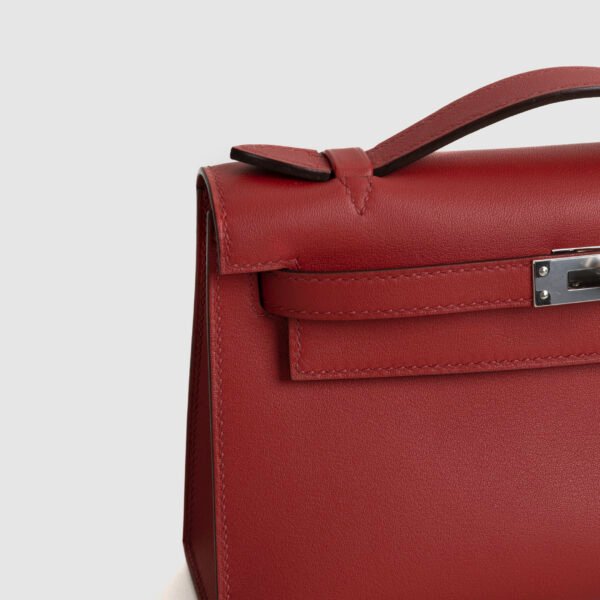 UK London Hermes Q5 Rouge Casaque Swift Leather Kelly Pochette 22CM Silver Hardware