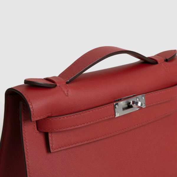 UK London Hermes Q5 Rouge Casaque Swift Leather Kelly Pochette 22CM Silver Hardware