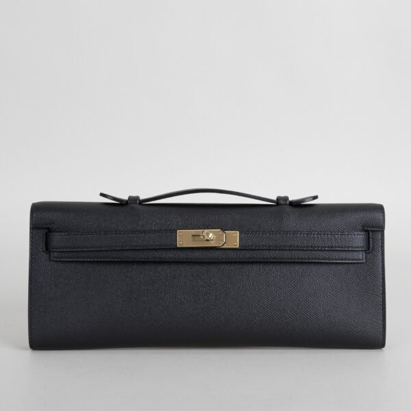 Hermes Evening Bag Kelly Cut 31CM CC89 Noir Epsom Leather Gold Hardware