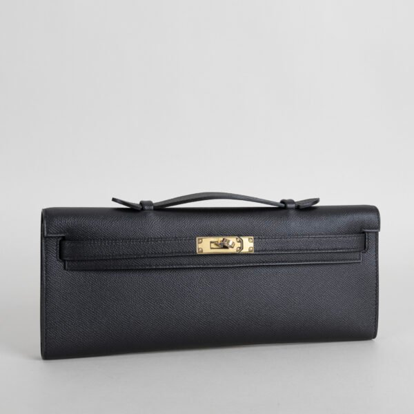 Hermes Evening Bag Kelly Cut 31CM CC89 Noir Epsom Leather Gold Hardware