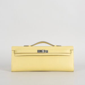 Full Handmade Hermes 1Z Jaune Poussin Epsom Leather Kelly Cut 31CM Silver Hardware