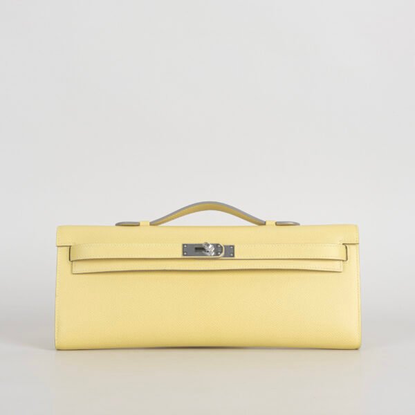 Full Handmade Hermes 1Z Jaune Poussin Epsom Leather Kelly Cut 31CM Silver Hardware
