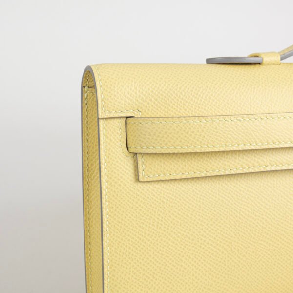 Full Handmade Hermes 1Z Jaune Poussin Epsom Leather Kelly Cut 31CM Silver Hardware
