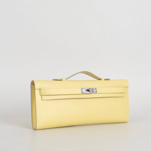 Full Handmade Hermes 1Z Jaune Poussin Epsom Leather Kelly Cut 31CM Silver Hardware