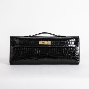 USA New York Hermes CC89 Noir Shiny Alligator Crocodile Leather Kelly Cut 31CM Gold Hardware