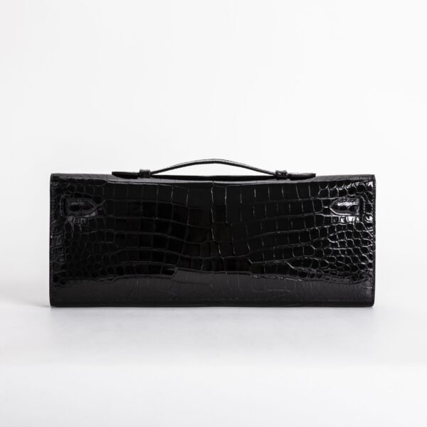 USA New York Hermes CC89 Noir Shiny Alligator Crocodile Leather Kelly Cut 31CM Gold Hardware