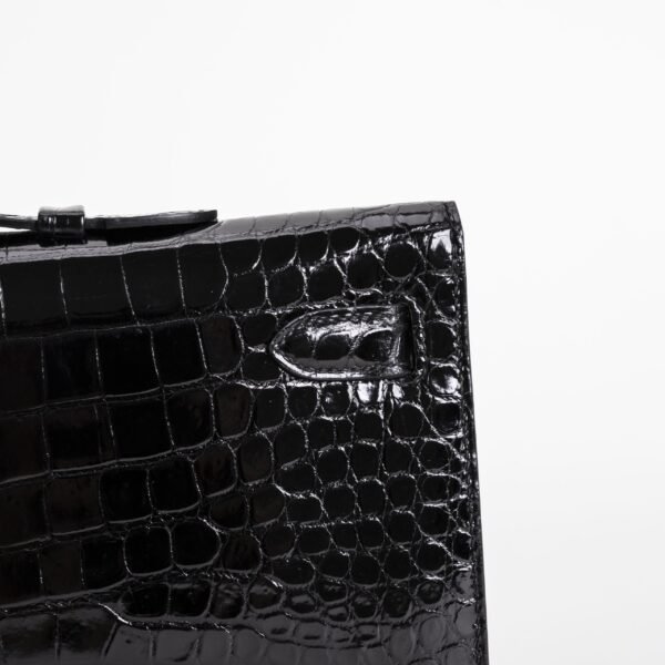 USA New York Hermes CC89 Noir Shiny Alligator Crocodile Leather Kelly Cut 31CM Gold Hardware