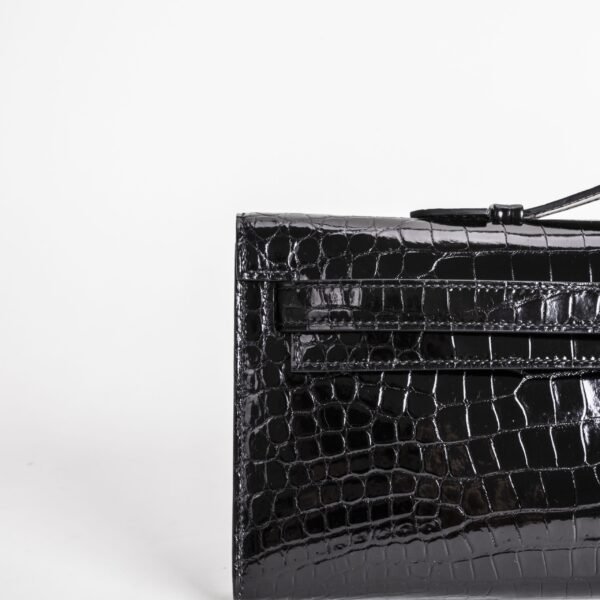 USA New York Hermes CC89 Noir Shiny Alligator Crocodile Leather Kelly Cut 31CM Gold Hardware