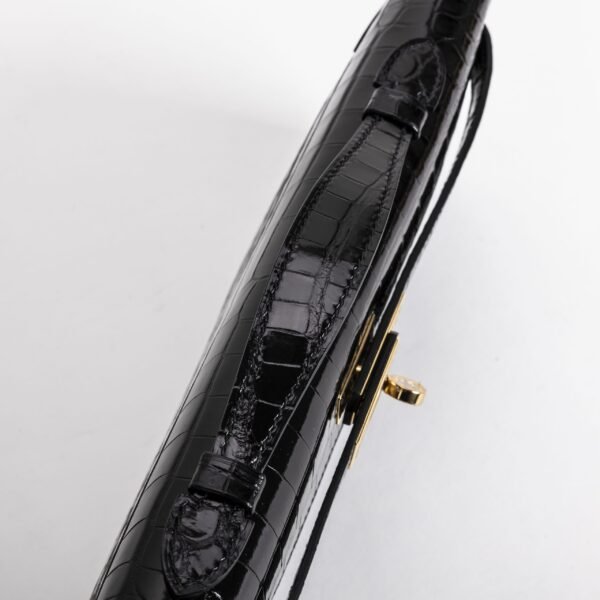 USA New York Hermes CC89 Noir Shiny Alligator Crocodile Leather Kelly Cut 31CM Gold Hardware