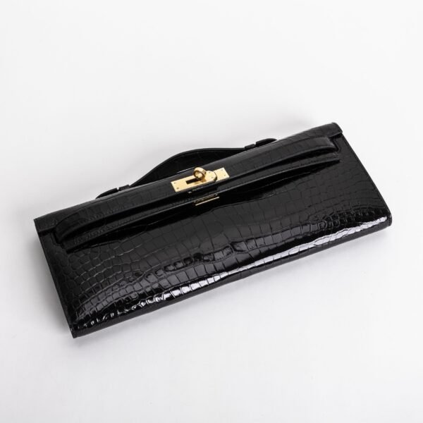 USA New York Hermes CC89 Noir Shiny Alligator Crocodile Leather Kelly Cut 31CM Gold Hardware