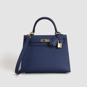 UK London Hermes Kelly Sellier 25CM CC73 Blue Saphir Epsom Leather Gold Hardware