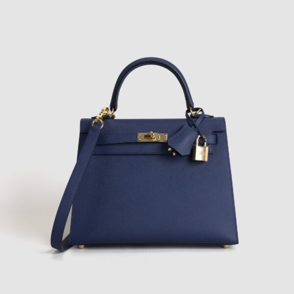 UK London Hermes Kelly Sellier 25CM CC73 Blue Saphir Epsom Leather Gold Hardware