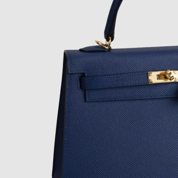 UK London Hermes Kelly Sellier 25CM CC73 Blue Saphir Epsom Leather Gold Hardware