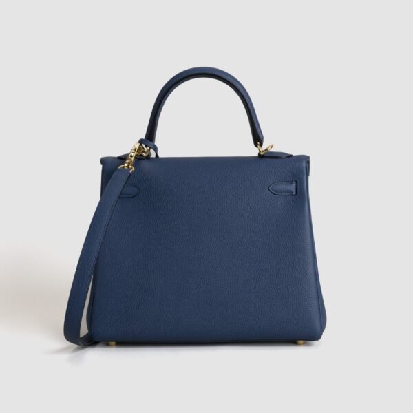 Full Handmade Hermes 7P Bleu De Prusse Togo Leather Kelly 25CM Gold Hardware