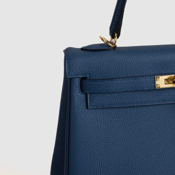 Full Handmade Hermes 7P Bleu De Prusse Togo Leather Kelly 25CM Gold Hardware