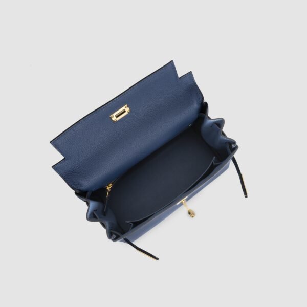 Full Handmade Hermes 7P Bleu De Prusse Togo Leather Kelly 25CM Gold Hardware