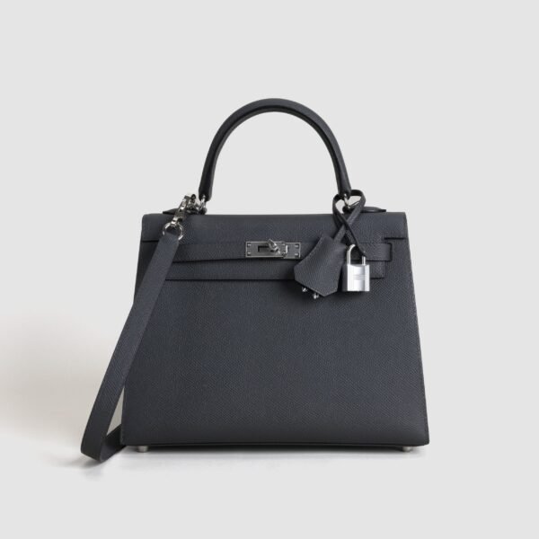 Women’s Tote Bag Hermes Epsom Leather Kelly Sellier 25CM CK88 Gris Graphite Silver Hardware